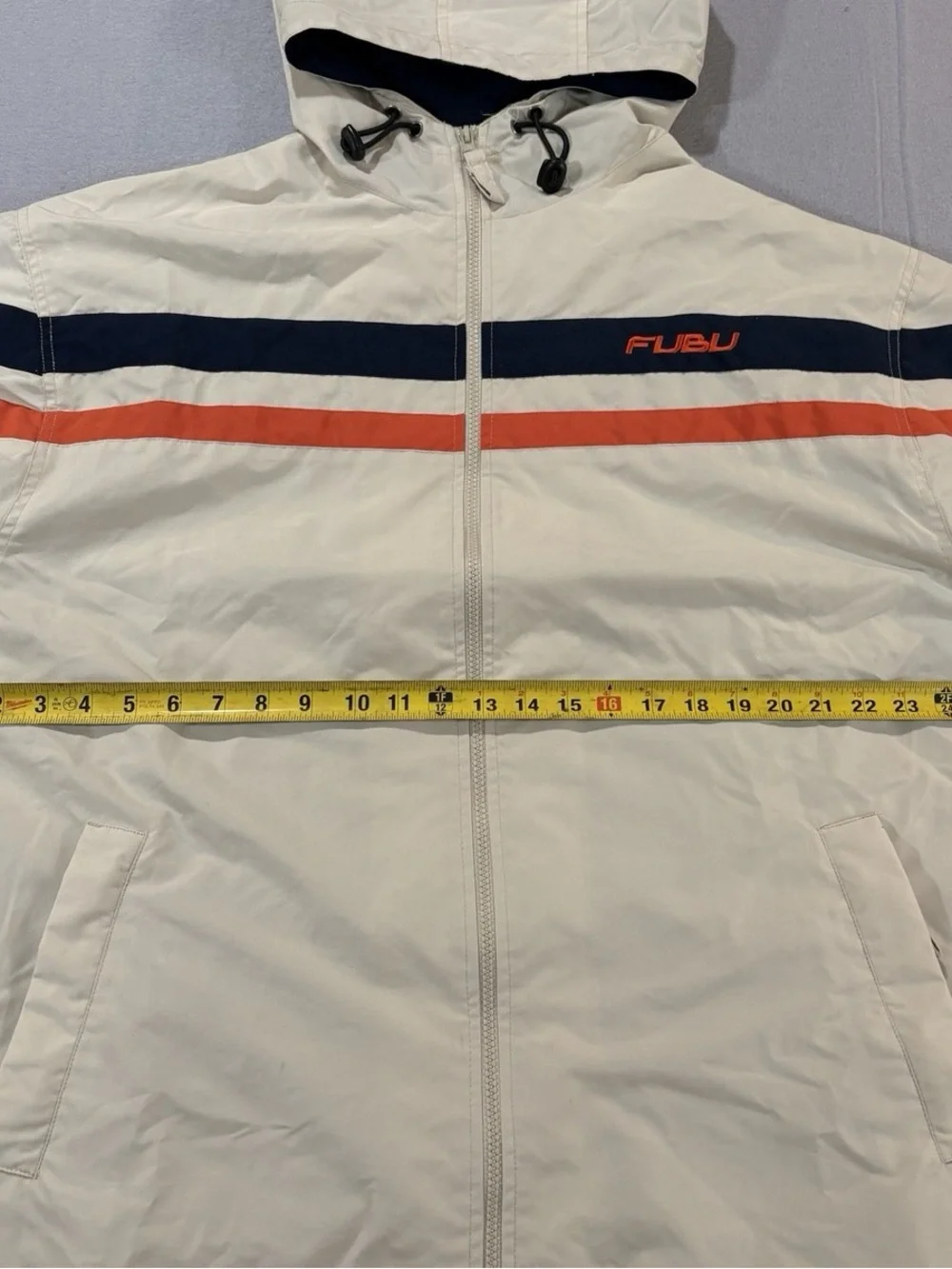 Vintage Fubu Track Suit Jacket Sz large 90s Baggy Windbreaker Swishy Cream - Picture 7 of 9
